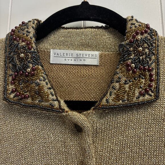 Vintage Valerie Stevens Women Beaded Glam Old Money Cardigan Sweater Size M Gold - Picture 8 of 9